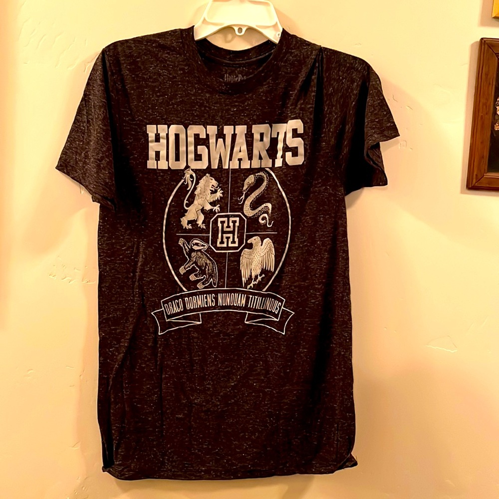 Youth Short Sleeved T-Shirt, Black, White, Hogwarts, Harry Potter, Size Medium